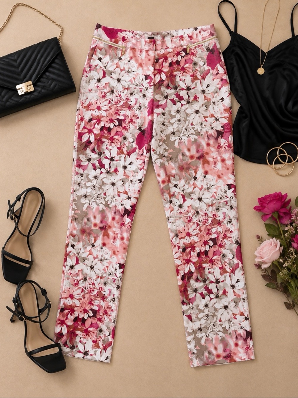 Floral Zipper Pocket Ankle Pants